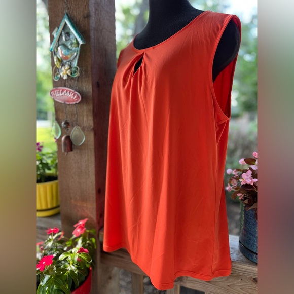 Kasper Orange Sleeveless Stretch Pullover Cut-Out Neckline Section Top L - Picture 3 of 7